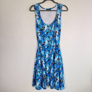 Elhoffer Essentials Dress Womens Medium Fit Flare Stretch Flowy Blue Floral M